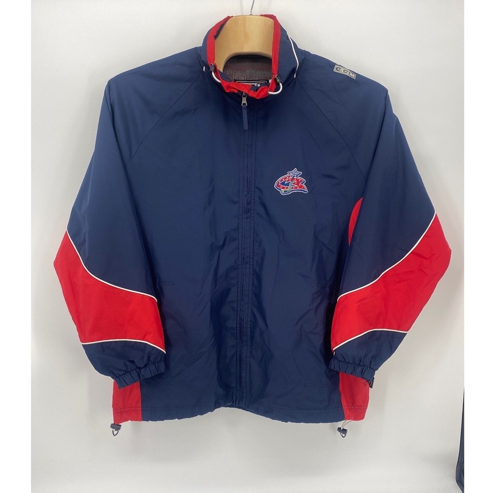 CCM Columbus Blue Jackets NHL Jacket Mens XL Navy Red Full Zip Windbreaker